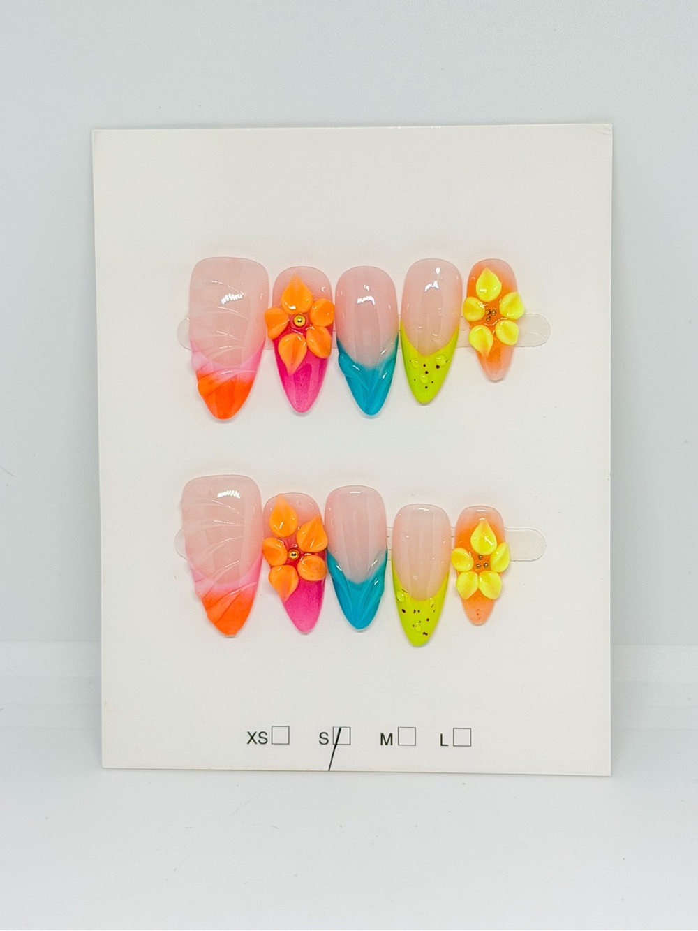 Multicolor Floral Press On Nails, almond shaped
